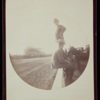 Mr. Canfield "on the fence." Santa Barbara, Cal. Sep 24 1890. <br />
