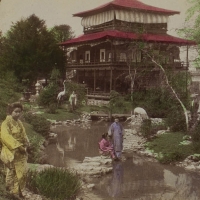 1984. Japan in America - pretty maids in garden before a Japanese tea-house, World's Fair St. Louis, U.S.A (1904)