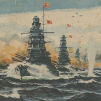 3156. Decisive Battle - In the distance enemy torpedo squadrons can be seen attacking our  cruisers (artwork by Takeshi Matsuzoe)